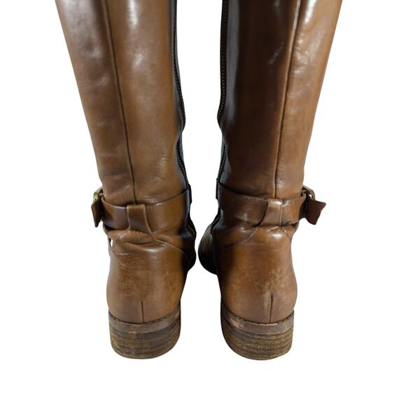 MICHAEL BY MICHAEL KORS! PECAN BROWN GENUINE LEATHER GOLD LOGO BOOTS!SZ 8M - Picture 9 of 12